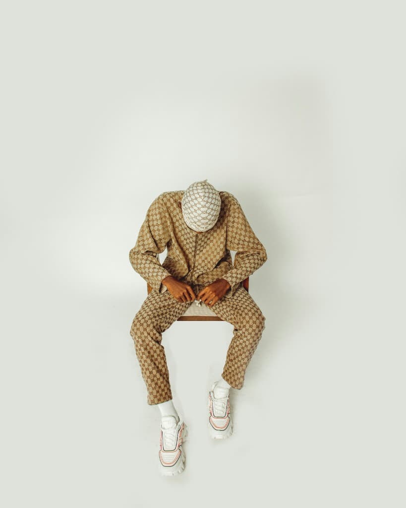 Streetwear sneakers editorial on a gray studio background